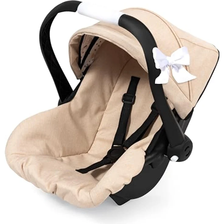 Bayer Design 67975AA Puppenautositz, Autositz für Puppen bis 46 cm mit Dach, verstellbarem Griff und Sicherheitsgurt, Beige – Bild 1