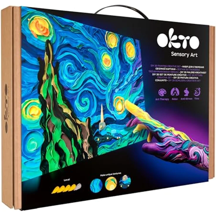 Okto Sensory Art Creative Set Starry Night, Malvorlagen mit einzigartiger, nicht klebender Massemischung und harmonischen Farbübergängen – Bild 1