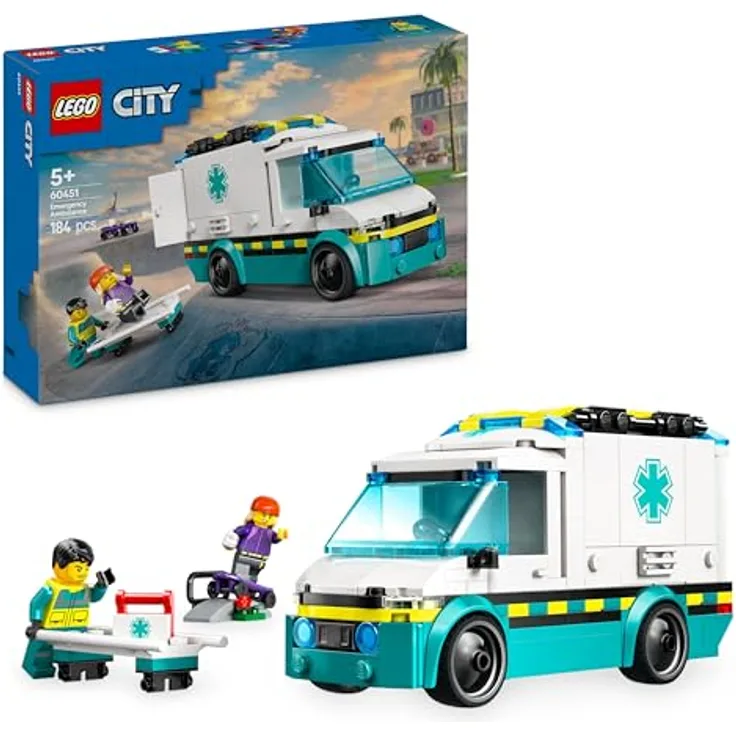 LEGO City Rettungswagen - Spielzeug mit 2 Minifiguren (Skateboarder und Fahrer) - Lernspielzeug für Jungen und Mädchen ab 5 Jahren - Geschenkideen zum Geburtstag und für die Feiertage 60451