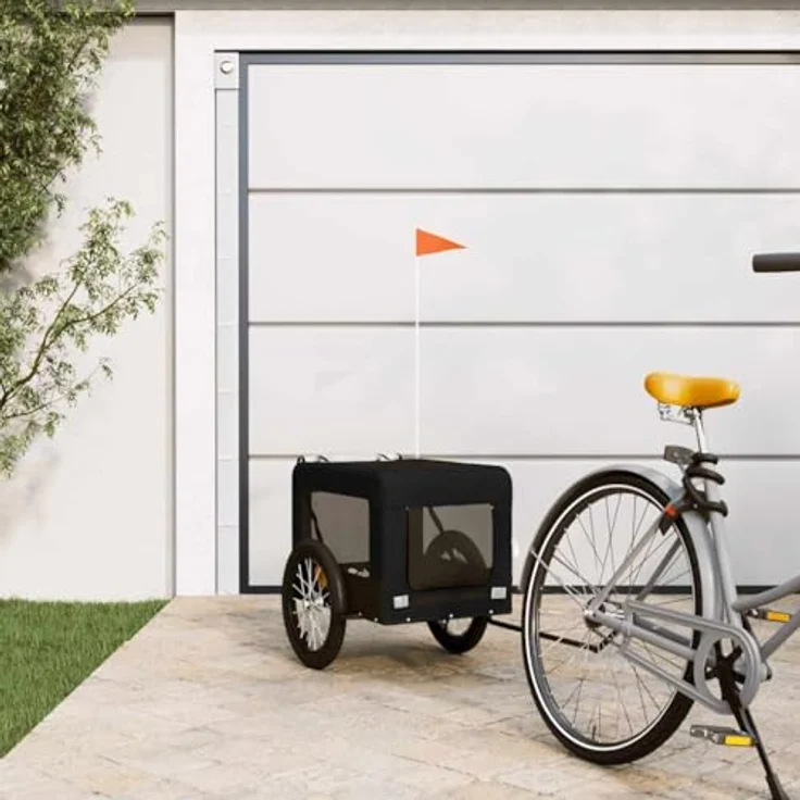vidaXL Fahrradhundeanhänger Fahrradanhänger Schwarz Oxford-Gewebe & Eisen, 45 kg Tragfähigkeit – Bild 3