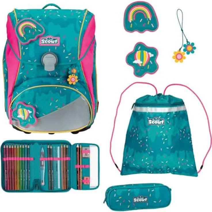 Scout Schulranzen Alpha (5-tlg), PET, ergonomisch, LED Display mit Pixel Grafik, 20 l Volumen, blau