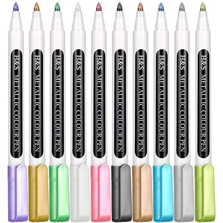 H&S Metallic Marker Stifte - 10-teiliges Zubehör Stift Set - Metallic Glitzerstifte mit Glatter Mittlerer Kugelspitze - Coole Stifte für Scrapbook, Journaling oder Fotoalbum - Glitzer Stifte Set – Bild 1