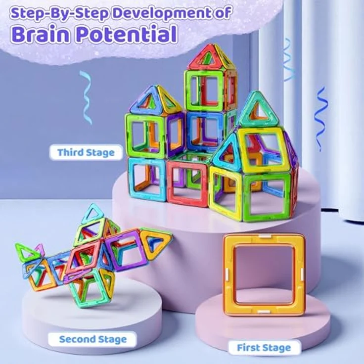 COOLJOY Magnetische Bausteine 40 Teile, Magnetspiel STEM mit farbenfrohen Plättchen für Kinder ab 3 Jahren, sicheres Konstruktionsspielzeug для Jungen und Mädchen – Bild 4