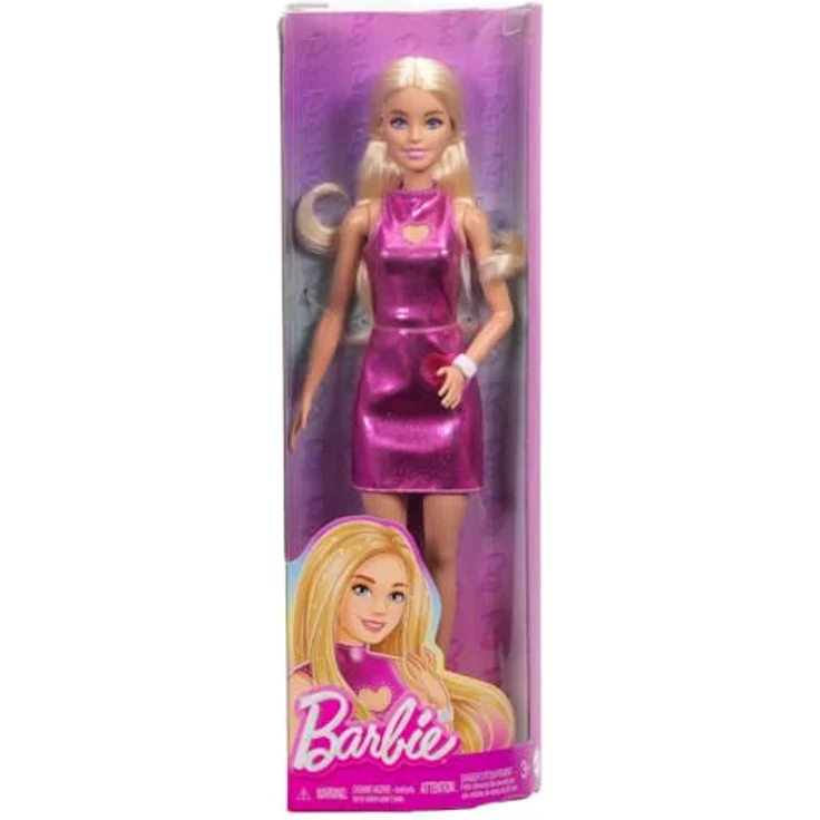 Barbie Anziehpuppe Fashionistas Nr. 230, rosa Metallic-Minikleid, blond – Bild 4
