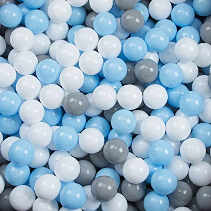 KiddyMoon 500er Set, 6 cm Kinder Bälle für Bällebad in Grau/Weiß/Babyblau, BPA-frei, Eurofins-zertifiziert – Bild 2