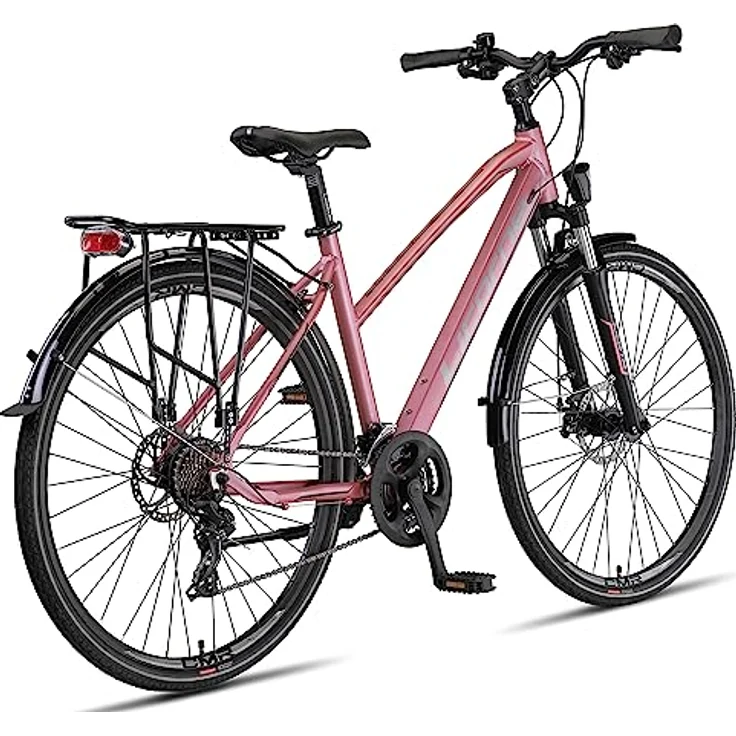 Licorne Bike Premium Touring Trekking Bike in 28 Zoll Aluminium Scheibenbremse Fahrrad für Jungen, Mädchen, Damen und Herren - 21 Gang-Schaltung - Mountainbike - Crossbike (Damen, Rosa) – Bild 4