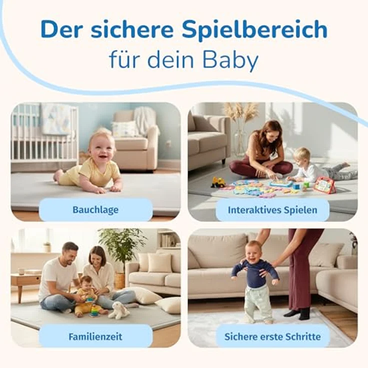 BabybeFun Krabbelmatte Baby, 150x150cm, rutschfeste Schaumstoffmatte mit 3cm Dicke, stoßdämpfend und kälteisolierend, Spielteppich für Kinderzimmer – Bild 4