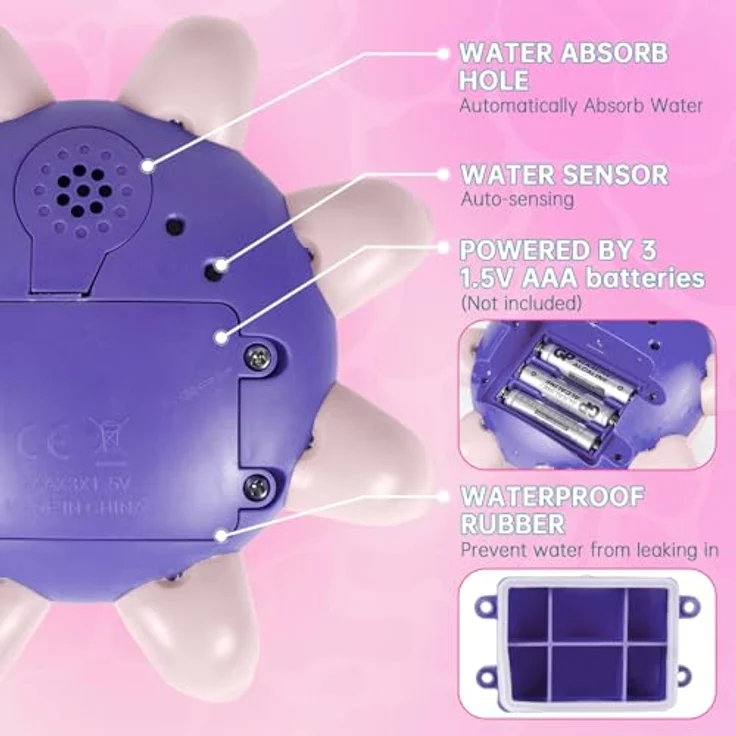 Jiosdo Oktopus Badespielzeug, Wasserspray Spielzeug mit Licht und Auto-Sensing, leuchtendes Badewannenspielzeug für Kinder (Rosa) – Bild 4