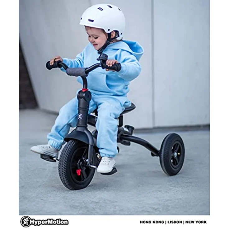 HyperMotion Tobi Velar Dreirad für Kinder ab 1 Jahr mit Schubstange, drehbarem Komfortsitz, faltbar, gepumpte Räder, grauer Regenmantel & höhenverstellbarem Elterngriff - Grau – Bild 3