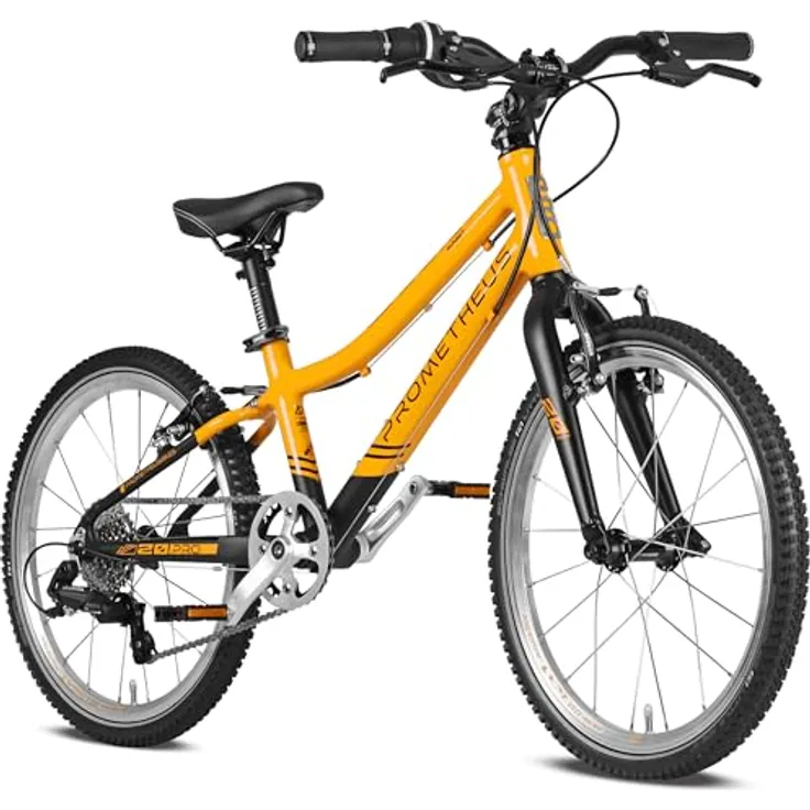 PROMETHEUS BICYCLES PRO Kinderfahrrad 20 Zoll Jungen Mädchen | 7-Gang Schaltung, leichter Aluminiumrahmen, Schwarz Matt Orange