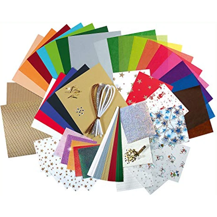 folia 922 - Bastelpapierkoffer Weihnachten, 110 Teile - Kreativset für Kinder und Erwachsene mit Bastelpapier und Dekoelementen – Bild 3