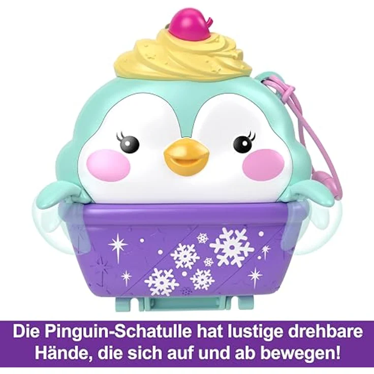 Polly Pocket Winterliche Pinguin Schatulle, Spielset mit 2 Puppen, 12 Accessoires und 6 Winter-Elementen, inklusive Schneemann und Iglu-Rutsche, für Kinder ab 4 Jahren, HRD34 – Bild 5