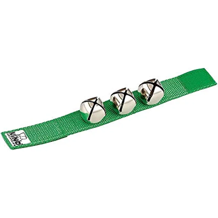 Nino Nino961GR Wrist Bells, Rhythmusinstrument mit 3 Stahlschellen, Nylonband und Klettverschluss, grün
