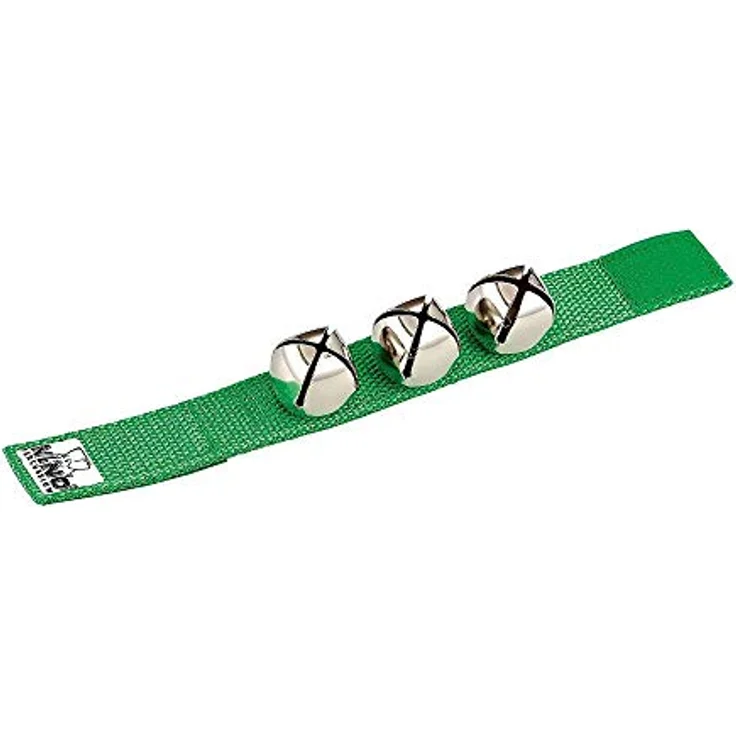 Nino Nino961GR Wrist Bells, Rhythmusinstrument mit 3 Stahlschellen, Nylonband und Klettverschluss, grün – Bild 1