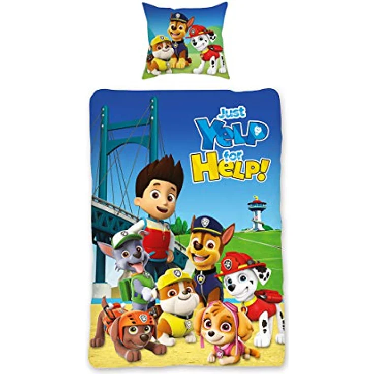 BERONAGE Paw Patrol Bettwäsche Team Blau 135 cm x 200 cm + 80 cm x 80 cm 100% Baumwolle Renforcé-Linon-Qualität Chase Marshall Rocky Zuma Rubble Skye Ryder Wende-Bettwäsche deutsche Größe Reißverschuss – Bild 5