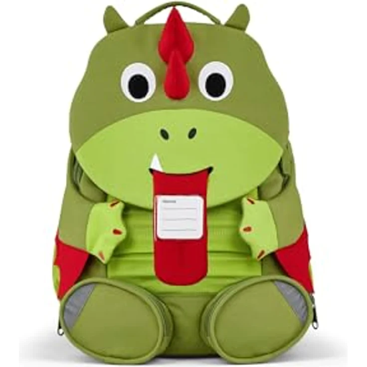 Affenzahn Kindergartentasche Drache, grün, mit gestickten Details, ziehbarer Namensschild-Zunge, höhenverstellbarem Brustgurt und recyceltem Material – Bild 5