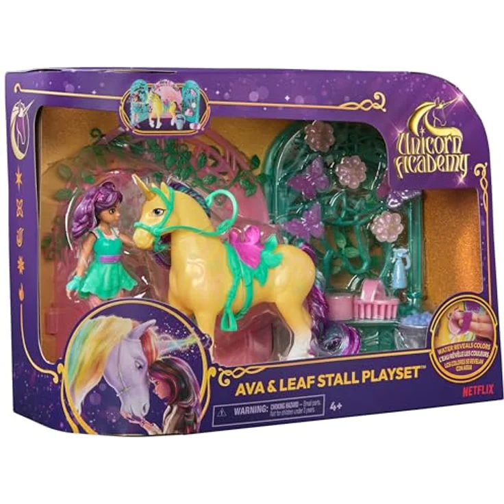 Spin Master Anziehpuppe Unicorn Academy - Stall Spielset, Ava & Leaf mit Farbwechseleffekt und 15 Zubehörteilen – Bild 9