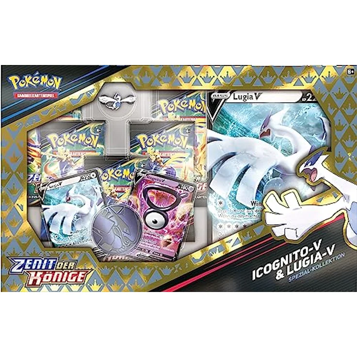 Pokémon-Sammelkartenspiel: Spezial-Kollektion Zenit der Könige: Icognito-V & Lugia-V (2 geprägte holografische Promokarten, 1 überdimensionale Promokarte & 5 Boosterpacks) – Bild 2