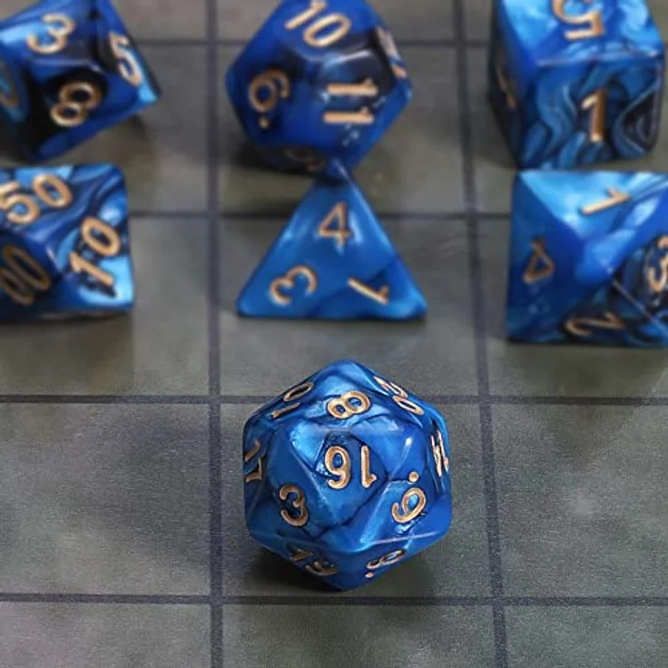 QMAY DND Dice Polyedrisches Würfel Set, 7 Stück für Dungeons und Dragons, MTG und RPG, Blau bis Schwarz, inkl. Samtbeutel, aus hochwertigem Acryl – Bild 4