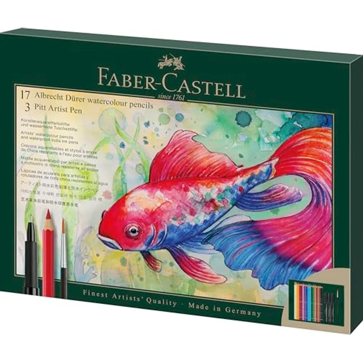 Faber-Castell 217552 Geschenkset Albrecht Dürer & Pitt Artist Pen, 21-teiliges Künstlerbedarf-Set für Aquarell und Illustration, inklusive wasservermalbarer Aquarellstifte und Pitt Artist Pens – Bild 1