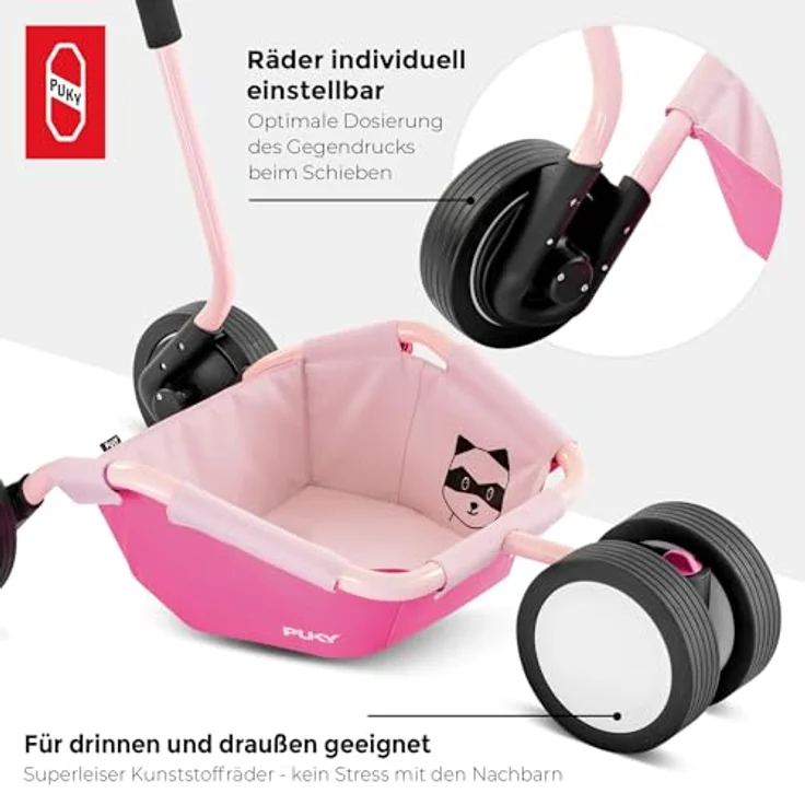 Puky Traily, 3-in-1 Lauflernwagen und Anhänger mit höhenverstellbarer Schiebestange, stabiler Fahrzeuggeometrie und abwaschbarem Transport-Ablagefach, bunt – Bild 6