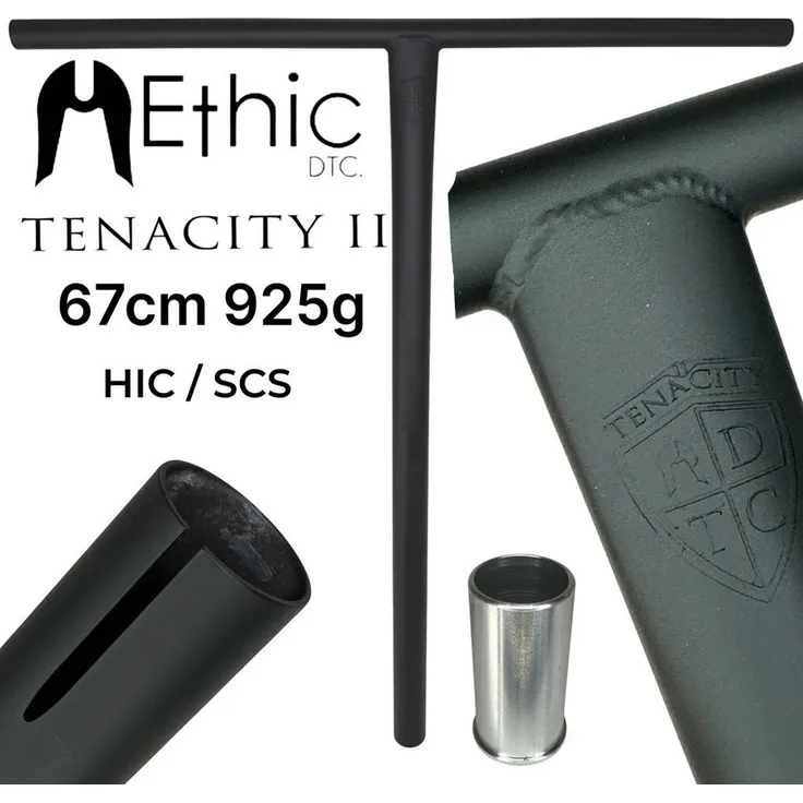 Ethic DTC Stuntscooter Ethic DTC Tenacity V2 Stunt Scooter Bar HIC/SCS Schwarz Matt 67cm, Oversized T-Bar aus Stahl unter einem Kilo Gewicht