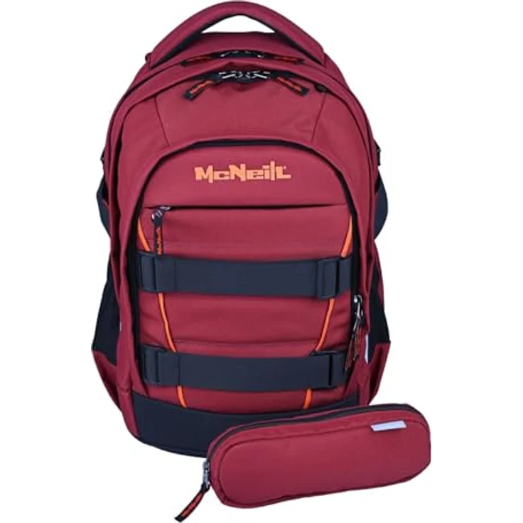 McNeill Schulranzen Luca 2.0, 2-tlg. Set in bordeaux-orange mit 3 Hauptfächern und ergonomischem Rückensystem, 28 l Volumen – Bild 1