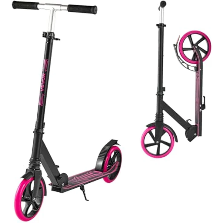 VEVOR Scooter für Kinder ab 8 Jahren, pink, höhenverstellbarer Lenker, rutschfestes Deck, leicht und faltbar, Belastbarkeit bis 100 kg, 8-Zoll-Stoßdämpferräder – Bild 1