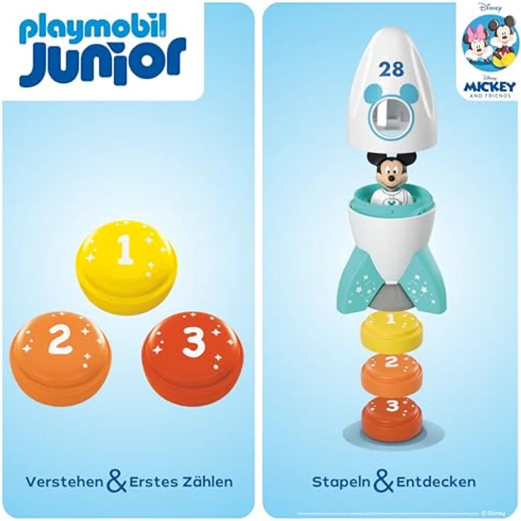 PLAYMOBIL JUNIOR & Disney Micky Maus Raketen- & Weltraumabenteuer, nachhaltiges Spielzeug ab 1 Jahr, fördert Fantasie & erstes Lernen, inkl. 1 Mickey Maus Figur, 1 Rakete und 3 Countdown-Steine, 71771 – Bild 4