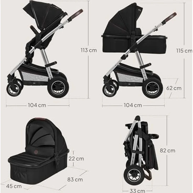 Lionelo Amber 3in1, Kinderwagen mit ADAC-zertifiziertem Autositz, umkehrbarem Sitz, großen Profilrädern und UPF50+-Sonnenschutz – Bild 11