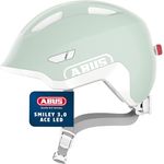 ABUS Kinderhelm Smiley 3.0 LED - Fahrradhelm mit Licht - Tiefe Passform & Platz für einen Zopf - für Mädchen und Jungs - Pure Mint, Größe S
