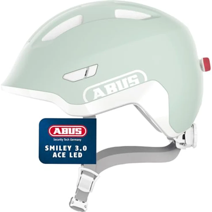ABUS Kinderhelm Smiley 3.0 LED - Fahrradhelm mit Licht - Tiefe Passform & Platz für einen Zopf - für Mädchen und Jungs - Pure Mint, Größe S – Bild 1