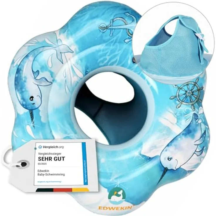EDWEKIN® Premium Baby Schwimmring Narwal, Schwimmhilfe für Kleinkinder, atmungsaktiver Netzstoff, BPA-frei, ab 6 Monate bis 3 Jahre