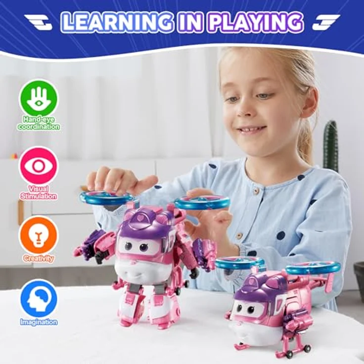 Super Wings Transformations-Flugzeug Supercharged Dizzy, 12,7 cm Roboterfigur und Flugzeug-Spielzeug, rosa, für Kinder ab 3 Jahren – Bild 2