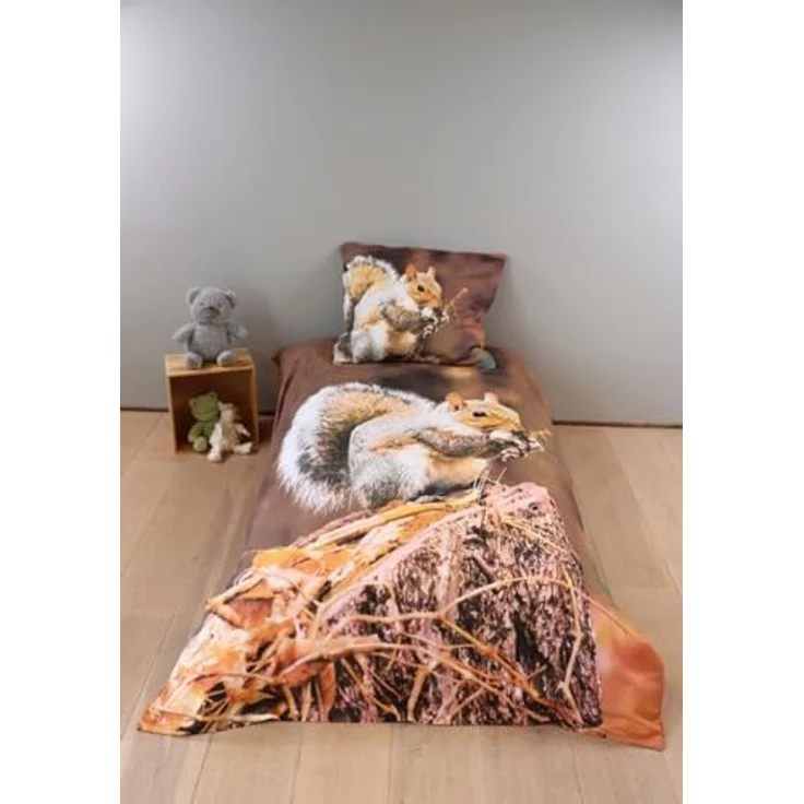 BrandMac Bettwäsche Set mit Eichhörnchen 135 x 200 cm 80 x 80 cm 100% Baumwolle, Kinderbettwäsche in atmungsaktiver Baumwolle mit hochwertigem Eichhörnchen-Druck, farbenfroh – Bild 3