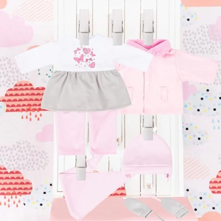 Bayer Puppenkleidung Kleid/Hose rosa (Set, 6-tlg) - Fröhliches und detailverliebtes Outfit für Puppen – Bild 5
