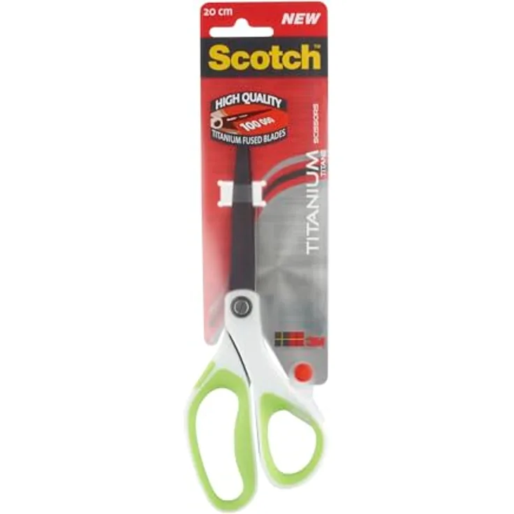 SCOTCH Papierscheren Titanium 1458T-GR, 20 cm, rostfreie Edelstahlklinge, ergonomischer Griff, weiß/grün