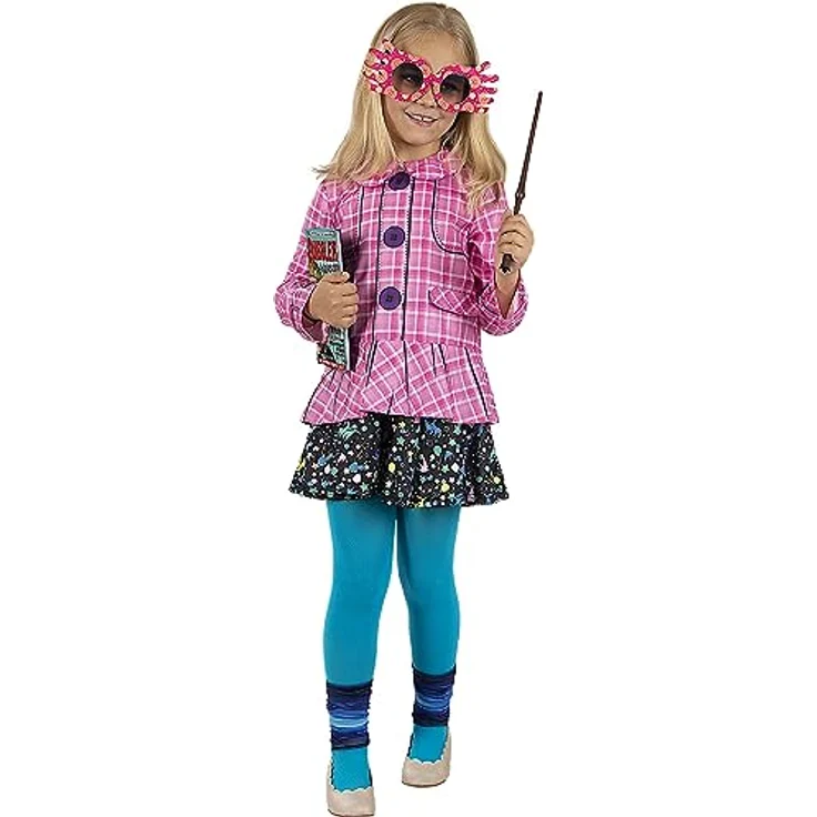 Funidelia Luna Lovegood Kostüm für Mädchen, Rosa, 7-9 Jahre, inklusive Hemd, Rock, Strumpfhose, Stulpen und Brille, geeignet für Karneval, Halloween und Kostümpartys – Bild 1