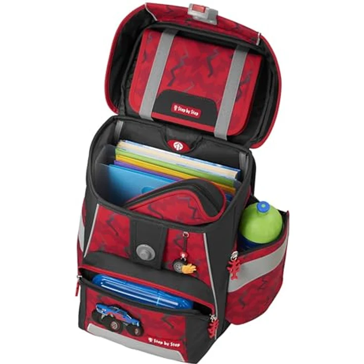 Step by Step Schulranzen-Set Space Monster Truck Rocky, 5-teilig, rot-blau, ergonomischer Tornister mit Reflektoren, höhenverstellbar mit Hüftgurt, 20l – Bild 5