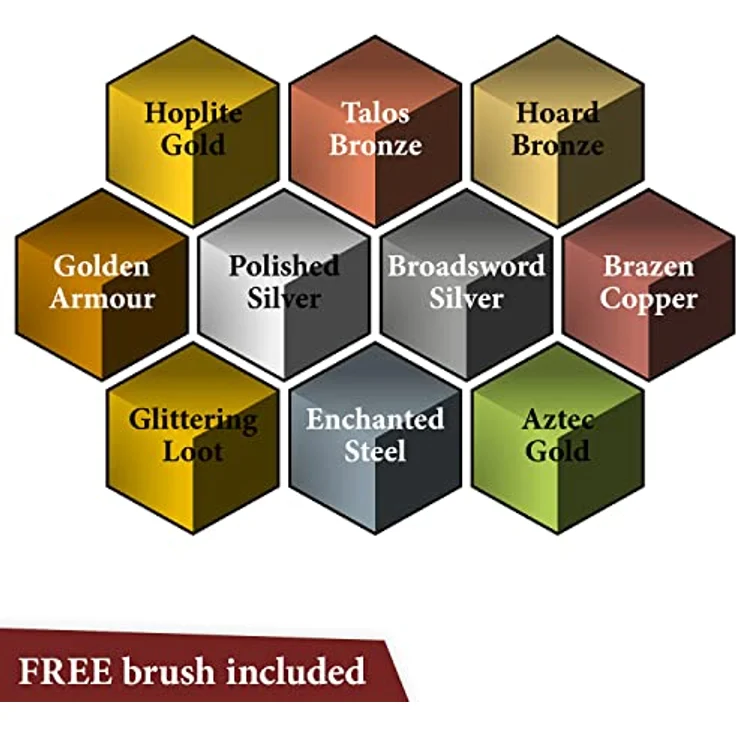 The Army Painter Speedpaint Metallics Paint Set 2.0, 10 Acrylfarben Metallic 18ml, inklusive 1 Grundierpinsel, Modellfarben für Fantasy Miniaturen – Bild 3
