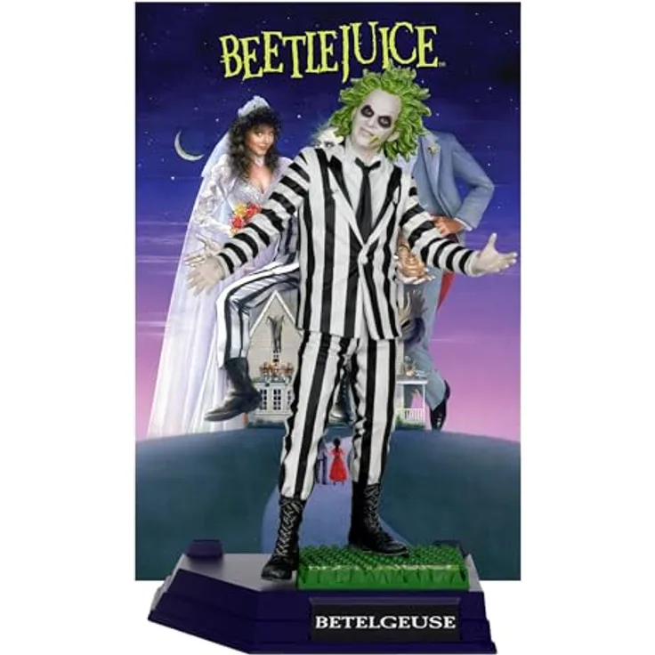 McFarlane Toys - Beetlejuice 15,2 cm große Pose-Figur, hoch dekoriert mit bedrucktem Hintergrund und umweltfreundlicher Basis, inklusive geheimem Bonusartikel