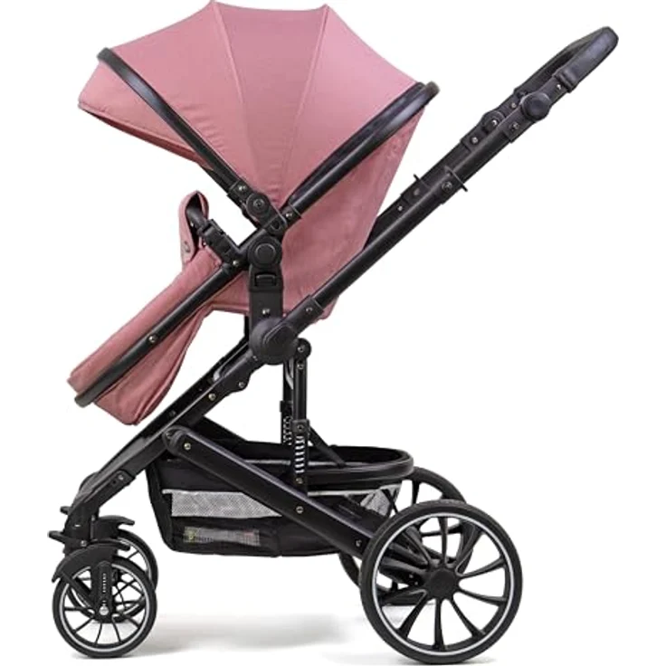 Pixini Kinderwagen Kalani 3in1 Kombikinderwagen, inkl. Babywanne & Buggy & Auto-Babyschale & Cupholder (altrosa) - Komfortabler Kinderwagen mit verstellbarer Rückenlehne und höhenverstellbarem Schieber – Bild 5