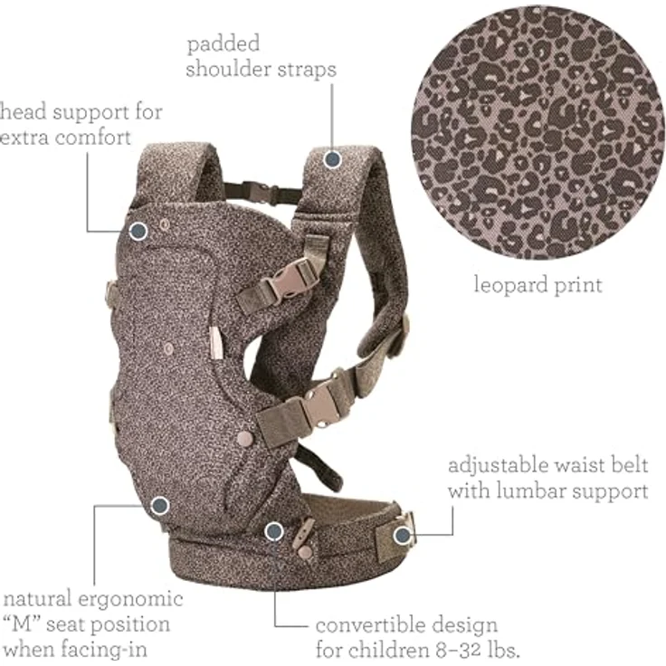 Infantino BKids Babytrage Flip Advanced - Leopard Print, 4-in-1 Bauchtrage und Rückentrage, für Babys von 3,6 bis 14,5 kg – Bild 5