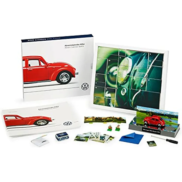 Volkswagen 1H1087710 Adventskalender Käfer 1:43 Modellauto Kalender Weihnachtskalender, rot
