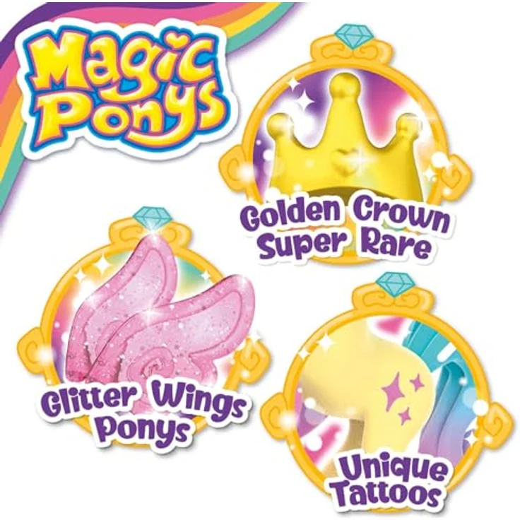 CRAZE Magic PONYS Komplettes Verkaufsdisplay, 24 Sammelfiguren mit Tattoos und Zubehör, inklusive 1 Prinzessin Pony mit goldener Krone – Bild 4