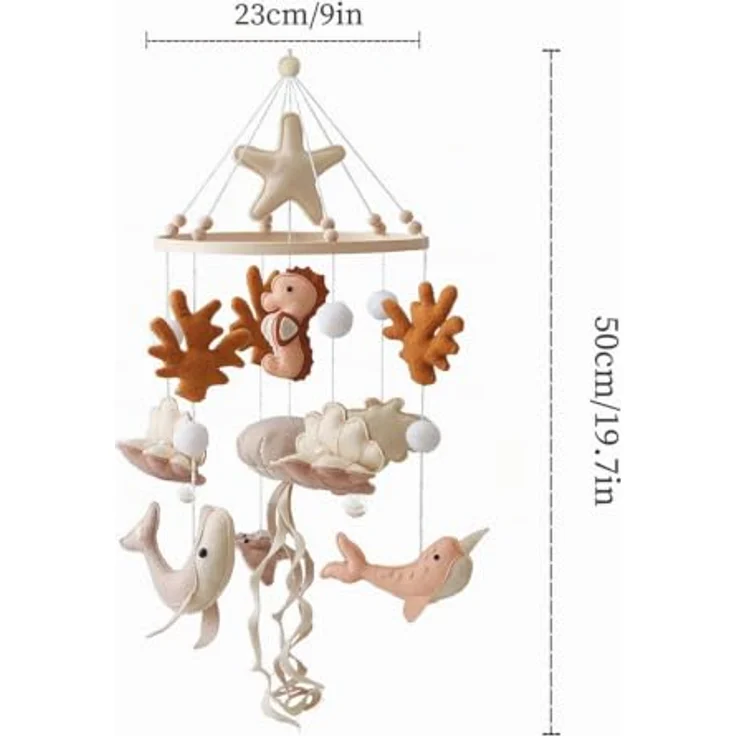 Herfair Baby Windspiel Mobile mit filzgefertigten Walen, Muscheln, Korallen und Seepferdchen, rosa, handgemacht, für Neugeborene Jungen und Mädchen – Bild 2