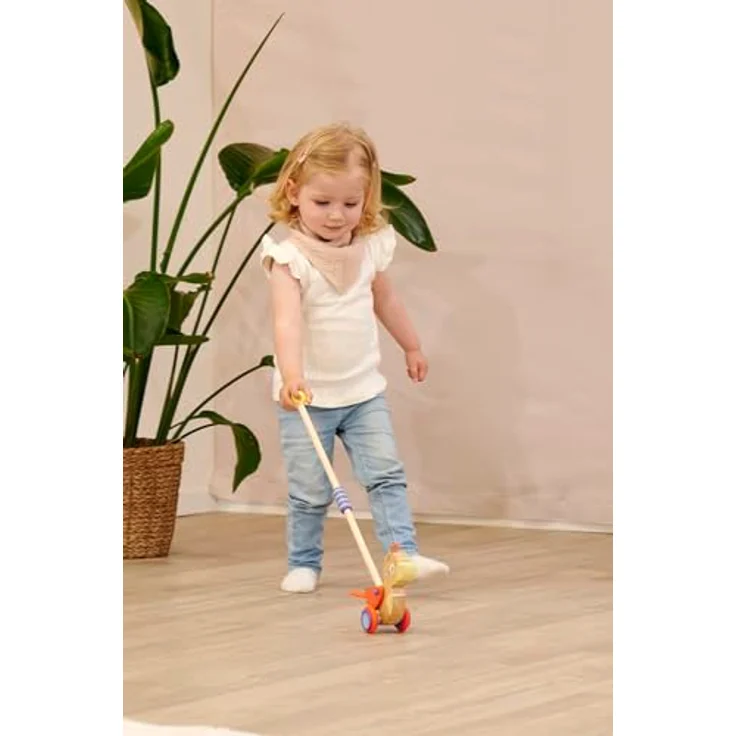 Eichhorn Schiebestab Ente, FSC®- schützt Wald - weltweit, hochwertiges Holz, geräuschlose Silikonreifen, abnehmbarer Stab, Spielspaß für Kinder ab 1 Jahr – Bild 2