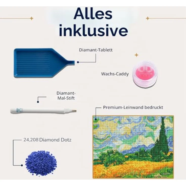 Diamond Dotz Kreativset „Weizenfeld mit Zypressen“, Bastelset für Erwachsene und Jugendliche ab 12 Jahren, inklusive hochwertiger Strasssteine und detaillierter Anleitung, 51 x 39 cm – Bild 3