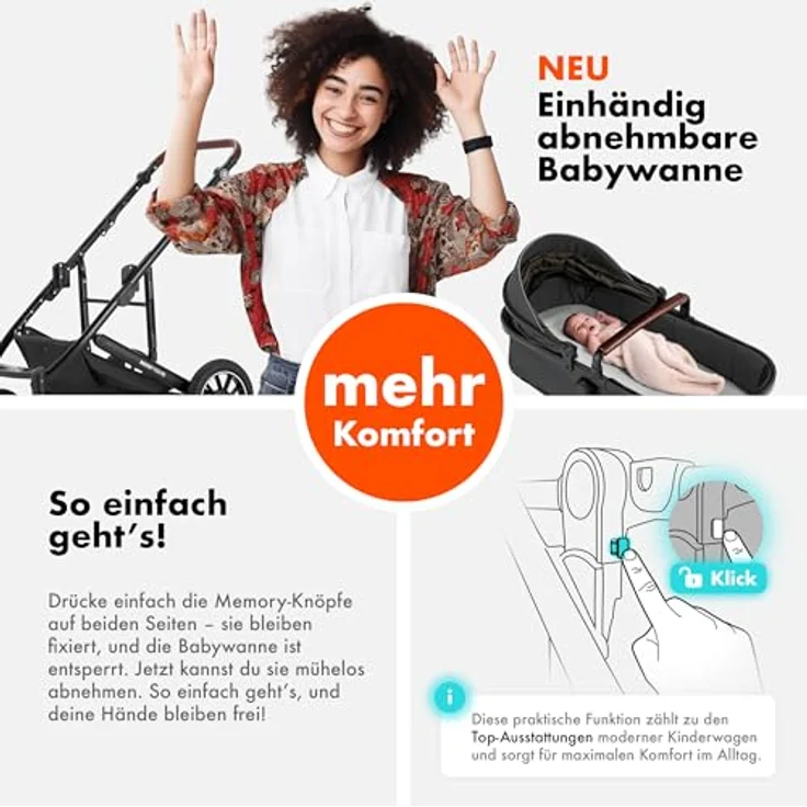 Daliya FLEXI-PRO M 2in1 Kombikinderwagen, klappbar, höhenverstellbar, mit Liegefunktion und großem Einkaufskorb, dunkelgrau – Bild 4