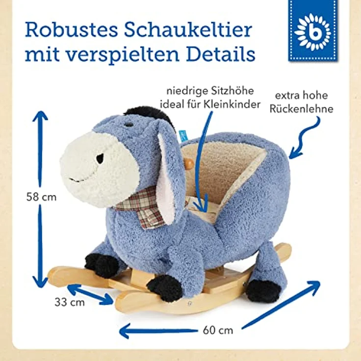 Bieco Plüsch Schaukeltier Esel | Kinder Schaukelstuhl mit Sicherheitsgurt | | Schaukel Kleinkind | Zimmer | Baby Schaukelwippe ab 9 Monate | Schaukelpferd Holz – Bild 5